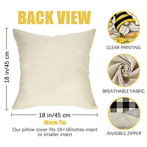 Bumble Bee Gnome Decorative Throw Pillow Covers 18x18 (Set of 4)