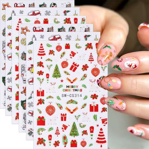 TANYOOTO Christmas Nail Art Stickers 6 Sheets Winter Holiday Decals