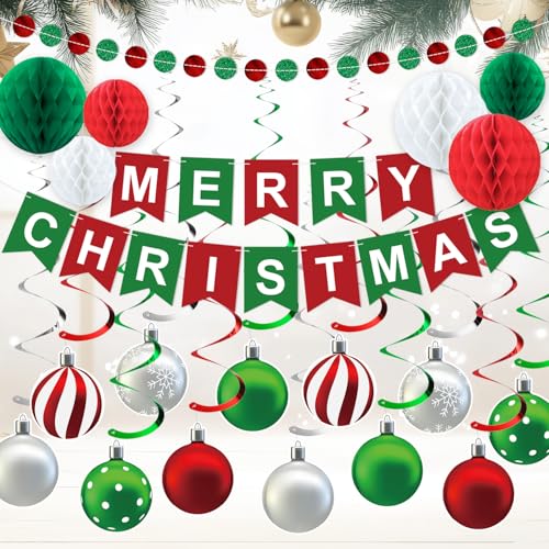 Christmas Party Decorations Banner Honeycomb Hanging Swirl - Holiday Festive Kit