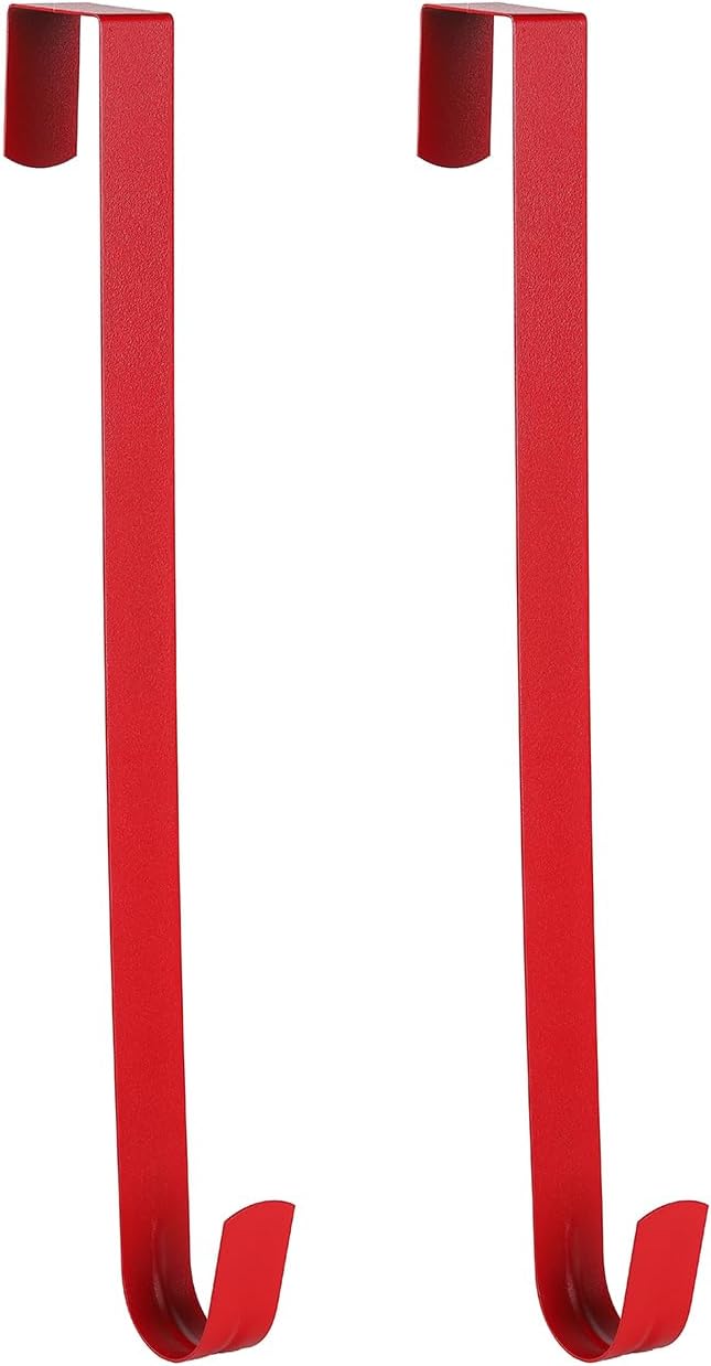 Sattiyrch 12" Wreath Hanger - Durable Steel Over The Door Hook for Front Door Decor (Red)
