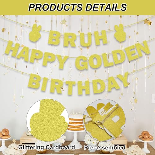 Gold Glitter 'Bruh' Happy Birthday Banner for Women