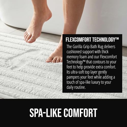 GORILLA GRIP Memory Foam Bath Mat, 34x20 White, Absorbent Bathroom Rug