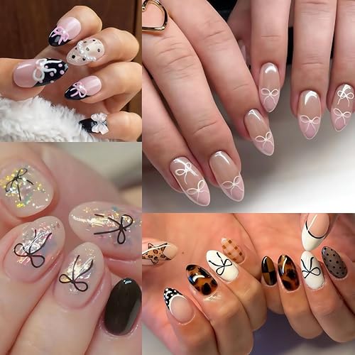 SHUXILIN Heart Bow Nail Stickers 8 Sheets Self-Adhesive Pink White Ribbons