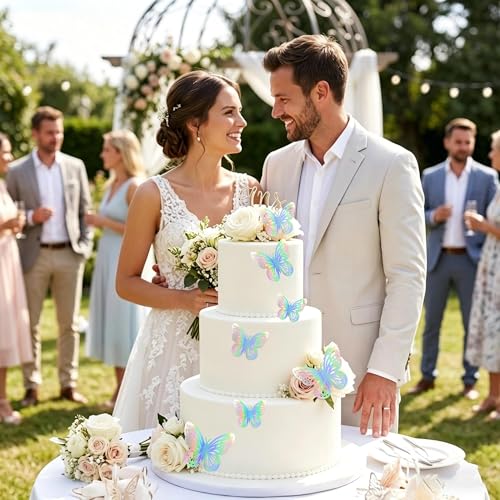 12PCS Iridescent Butterfly Cupcake Toppers for Parties