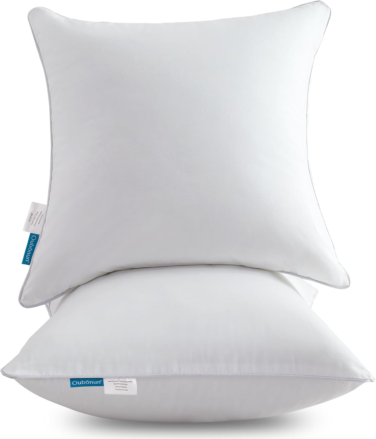 Oubonun Pillow Inserts - 18"x18" Decorative Throw Pillows with 100% Cotton Cover - Set of 2, White