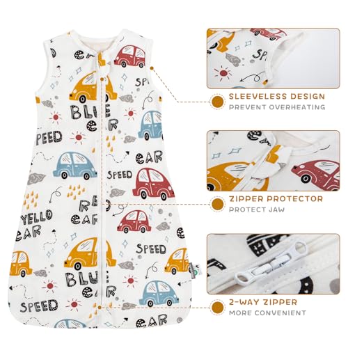 HOUSBAY Baby Wearable Blanket - Colorful Car Sleeping Sack 0.5 TOG for 3-9 Months