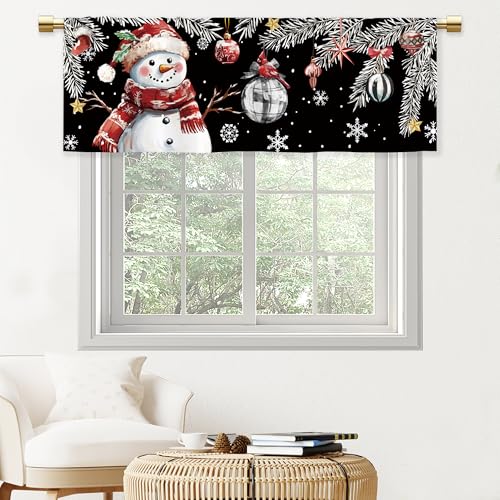 Black Snowman Christmas Valance for Kitchen Windows - 52x18 Inch A4 Pack