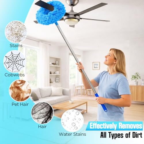 Ceiling Fan Cleaner Duster with Extension Pole, Blue - 12 to 51 Inch