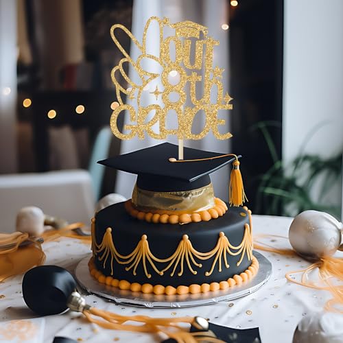 Gold Glitter 8th Grade Graduation Cake Topper - Class of 2024