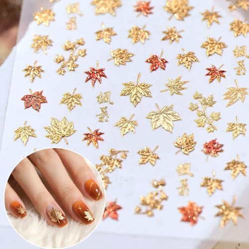 SHUXILIN 5D Embossed Fall Maple Leaf Nail Stickers Self-Adhesive Art Decals