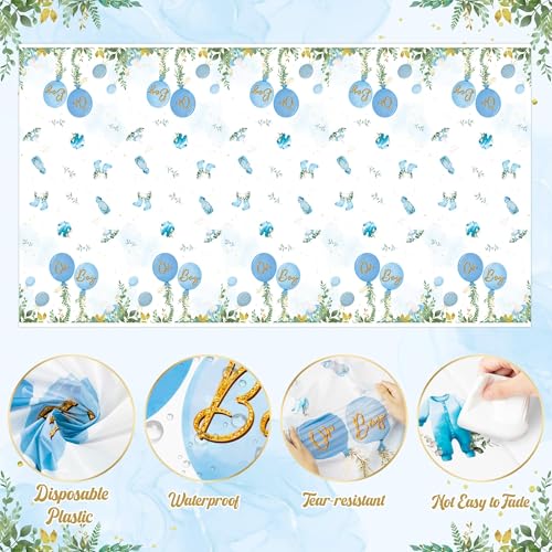 Blue Watercolor Baby Shower Tablecloths - 3 Pack Disposable Covers