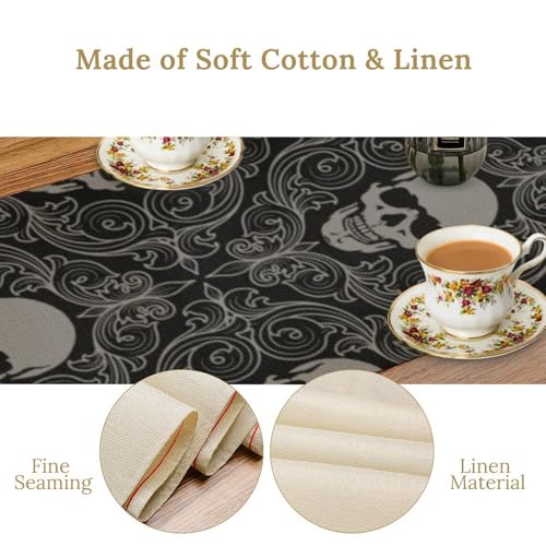 W13X L60 Gothic Skull Table Runner Black Halloween Damask Geometric