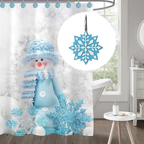 Sunlit Blue/White Snowflake Christmas Shower Curtain Hooks - 12 Pack