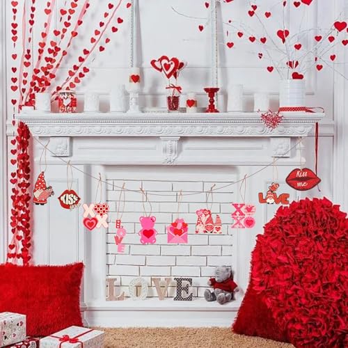 KICOSY 40PCS Pink Valentine's Day Ornaments - Hanging Heart & Gnome Decor Set