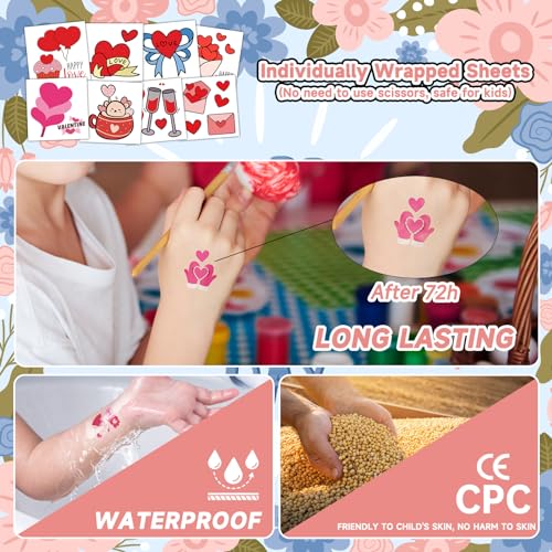 EMOME 408 Individually Wrapped Valentine Temporary Tattoos for Kids Party Favors