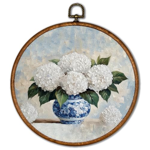 KSDUT Blue and White Chinoiserie Vase Wall Art - 10x10 Framed Decor