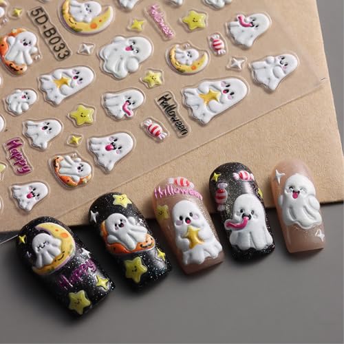 TailaiMei Halloween Nail Stickers Embossed Pumpkin Ghost Decals DIY