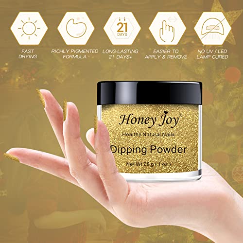 Honey Joy Golden Glitter Nail Dip Powder 28g Natural Dry