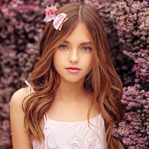 Exacoo 7th Birthday Pink Bow Hair Clips 2-Pack Glitter Hair Accessories