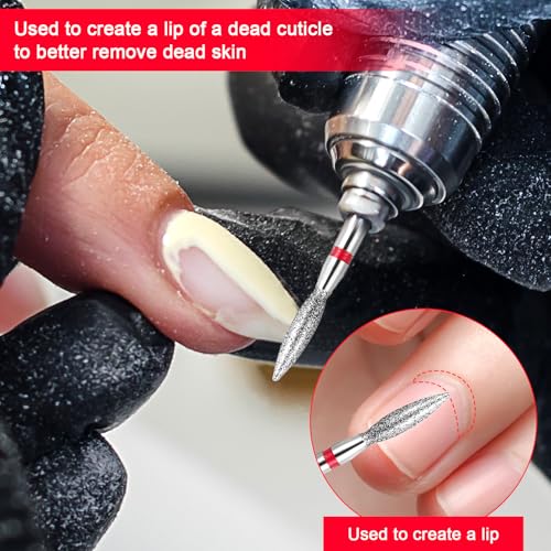 Flame Nail Drill Bits 6 Pcs Cuticle Clean Diamond Bits 3/32"