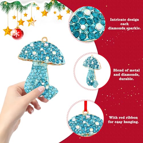 WhatSign Metal Mushroom Christmas Tree Ornament with Rhinestones