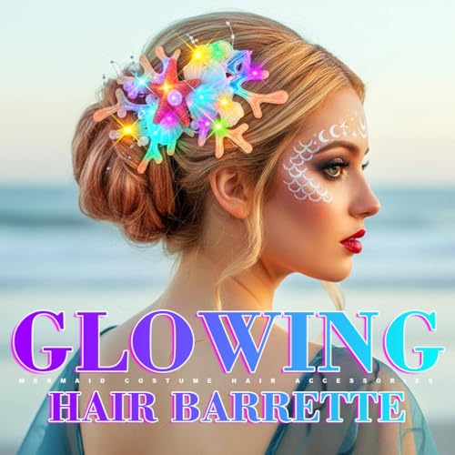 JEAIRTS Light Up Starfish Hair Clips LED Mermaid Shell Headpiece