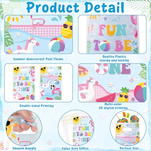 50 Pcs Summer Pool Party Favor Bags - Flamingo Goody Bags