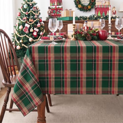 Forest Green Rectangular Christmas Tartan Tablecloth 60x120 Inch - Rustic Holiday Decor