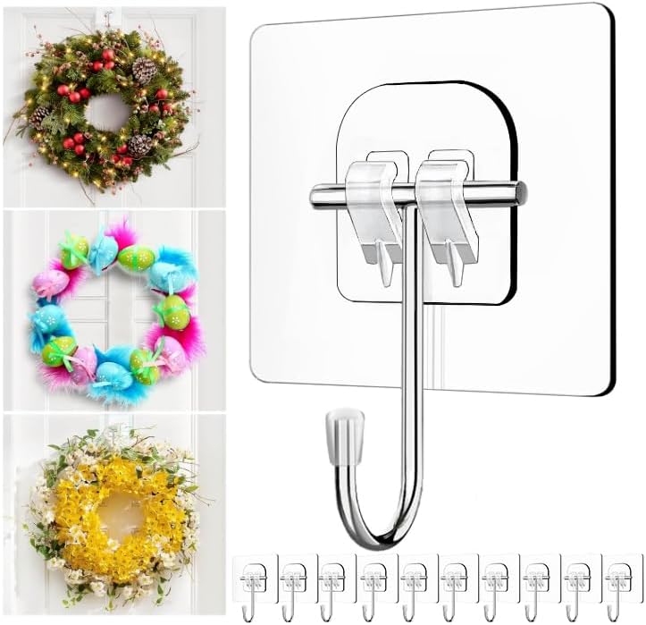 Skiennix Large Clear Wreath Door Hanger - 60lb Over-The-Door Hooks for Holiday Decorations