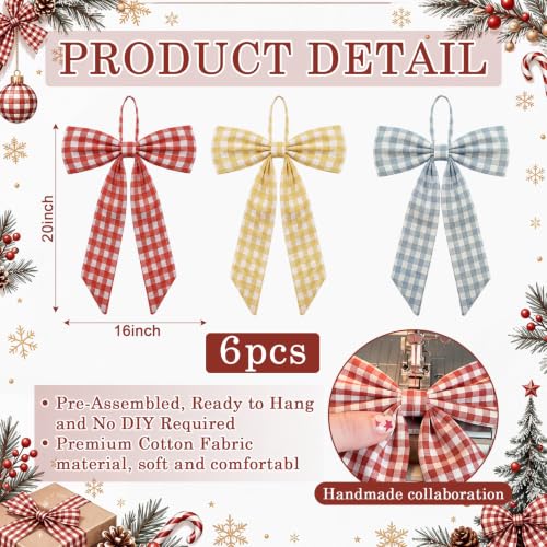 Gingham Bow Christmas Tree Topper 16 x 20 Inch Set - Large Holiday Decor