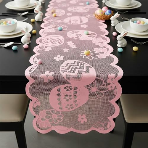 Elegant Pink Easter Lace Table Runner - 70.9x13.4 in