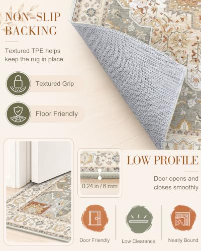 OLANLY 2' x 6' Beige Washable Runner Rug - Soft Non-Slip Carpet