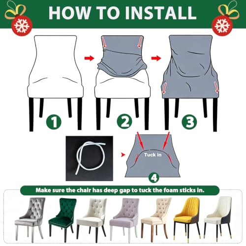 Christmas Wingback Dining Chair Cover 2 Pcs Slipcover Accent Chair Protectors