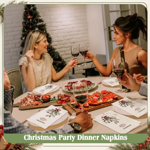 Christmas Paper Napkins Mistletoe Design - 100 Pack Holiday Disposable Napkins