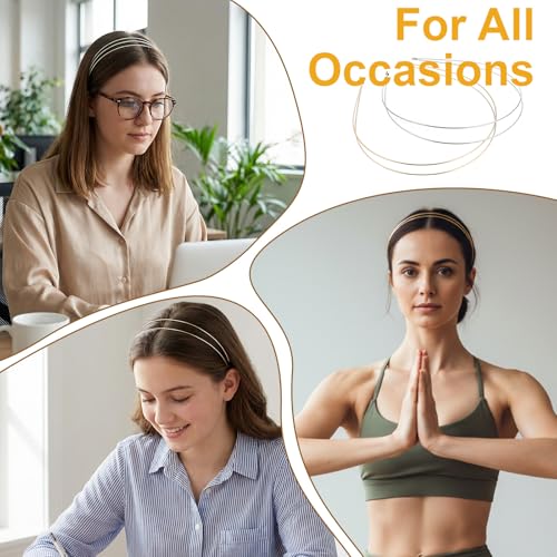 Metal Headbands 4-Pack Gold Silver Multi-Layer Hair Bands for Women