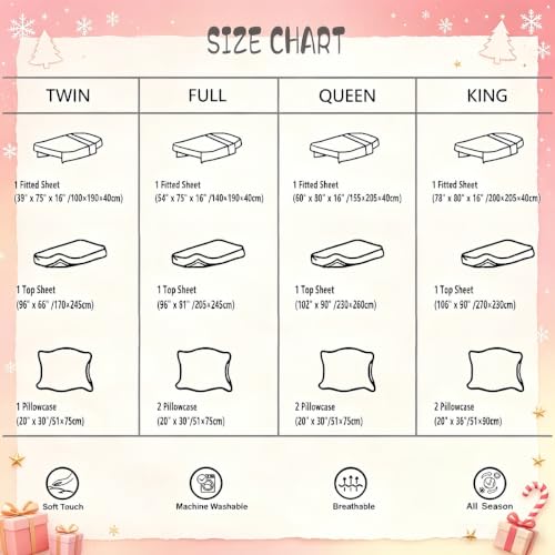 Christmas Snowman and Deer Bed Sheet Set - Queen, Multi 32 / Queen, Kids & Teens Holiday Bedding