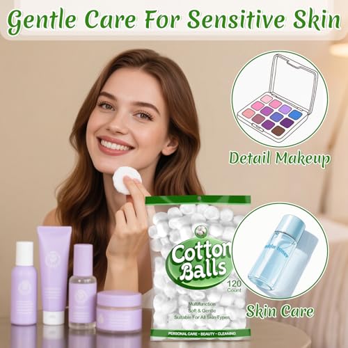 MAQIHAN 120 Count Organic Cotton Balls Bulk - Soft & Absorbent Skincare