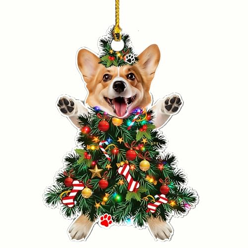 Corgi Christmas Tree Ornament Hand-Painted Wooden Dog Holiday Decor