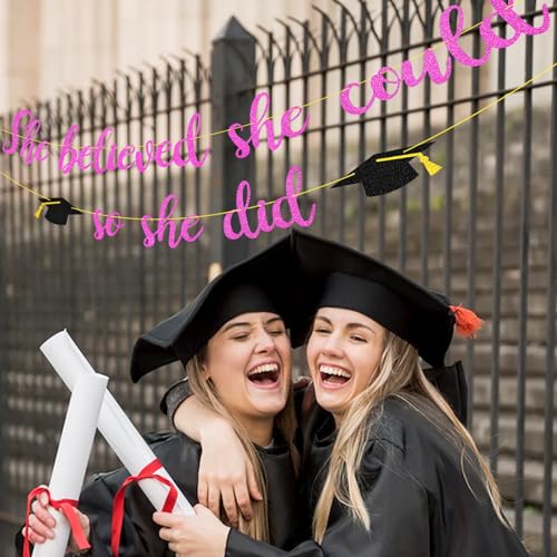 She Believed She Could Graduation Banner - Glitter Decor 2024