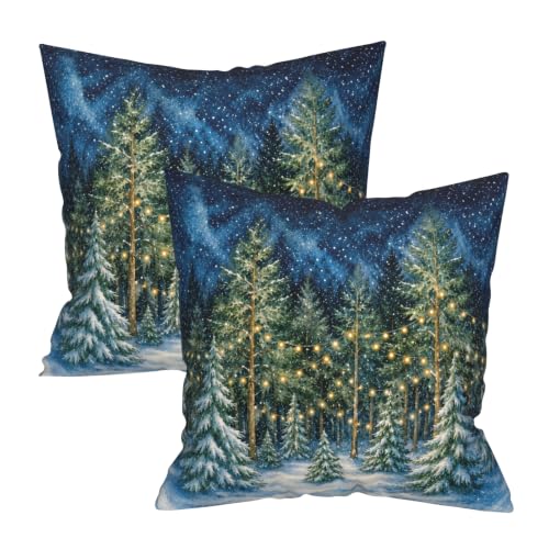 Blue Christmas Pillow Covers 18x18 Inch Set of 2 - Xmas Tree Decor