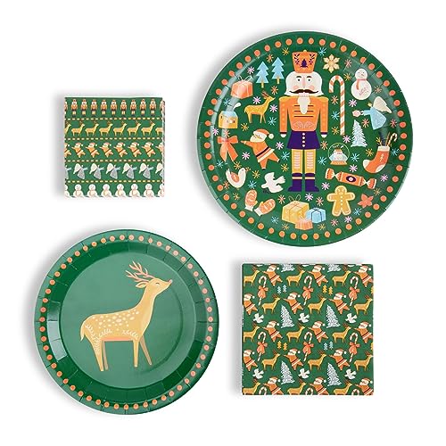 Christmas Paper Plate and Napkin Set - Heavy Duty Holiday Dinnerware, Serves 16