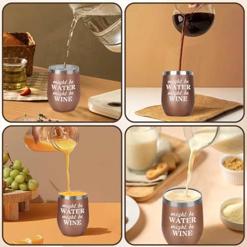 12oz Rose Gold Wine Tumbler with Lid - Birthday, Graduation, Gift for Women & Men - Variation of Might Be