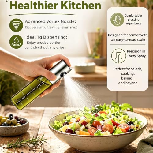 Eavkoar Olive Oil Sprayer - 100ml Light-Blocking Glass for Air Fryers & BBQ