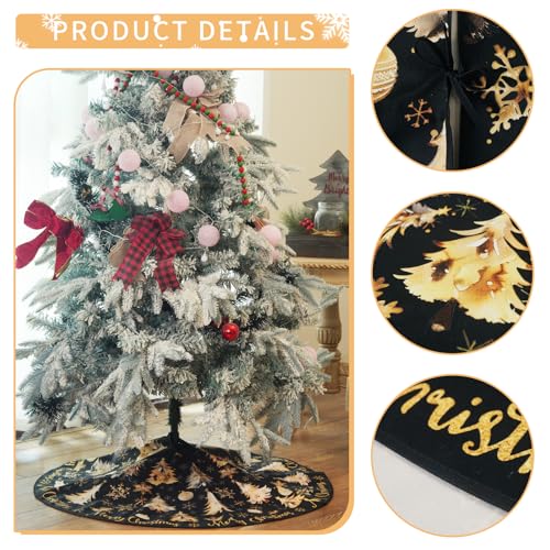 Christmas Tree Skirt 36 Inch Gold & Black Holiday Decor - Merry Christmas