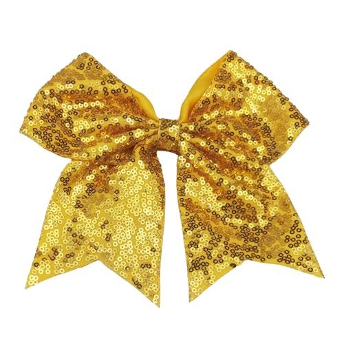 8 Inch Large Yellow Sequin Cheer Bow with Alligator Clip