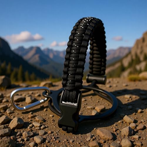 2 Pcs Paracord Water Bottle Handle£¬Paracord Handle for Water Bottle Strap£¬Fits Wide Mouth Bottles 12oz to 64oz£¬Paracord Strap Carrier Assembled with Safety Ring and Carabiner for Hiking(Black white)