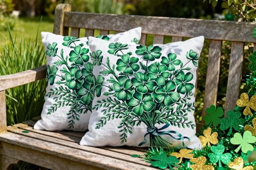 St. Patrick's Day Clover Throw Pillow Covers 18x18 Set of 2 Green Shamrock