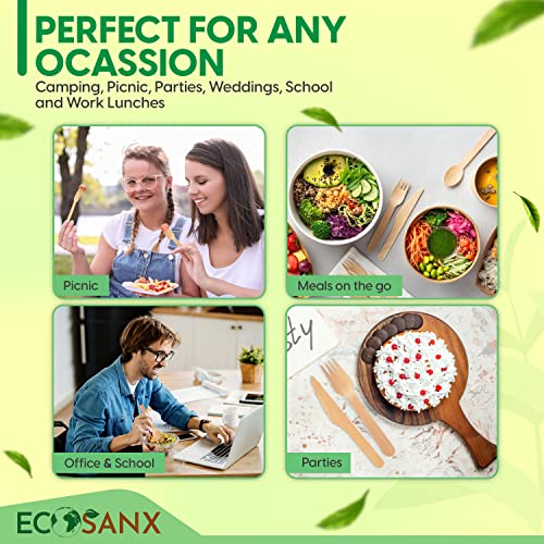 ECOSANX 120-Piece Disposable Wooden Spoons, 6.5" Eco-Friendly Compostable Cutlery