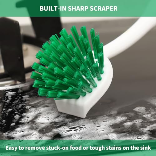HileSwan Dish Brush with Built-in Scraper, 2 Pack Green Scrub Brushes
