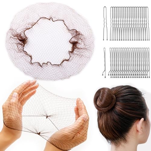 SIKCOSKI 130-Piece Brown Hair Net and U-Shaped Bun Pin Set for Dance